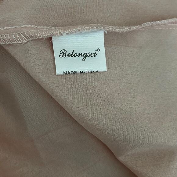 Belongsci Women Mini Dress L Pink 3D‎ Distressed Dots Chiffon Romantic Cottage - Picture 10 of 11